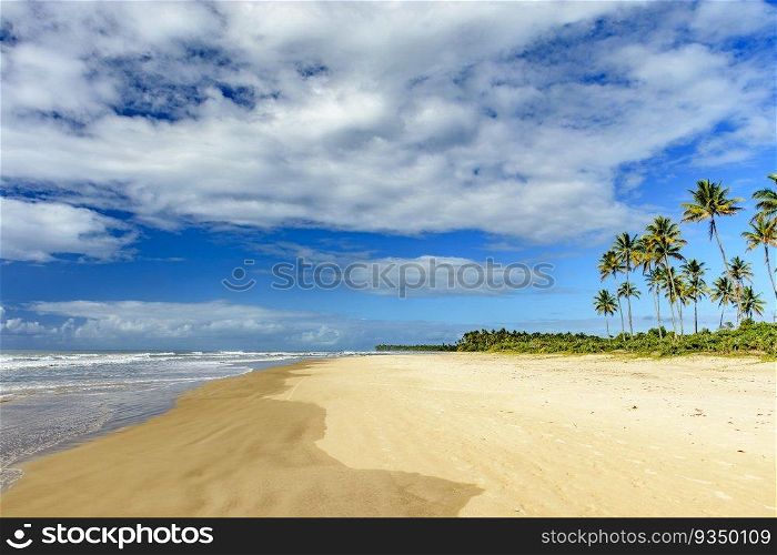 Paradisiacal tropical beach of Sargi in Serra Grande in Bahia, northeastern Brazil. Paradisiacal tropical beach of Sargi