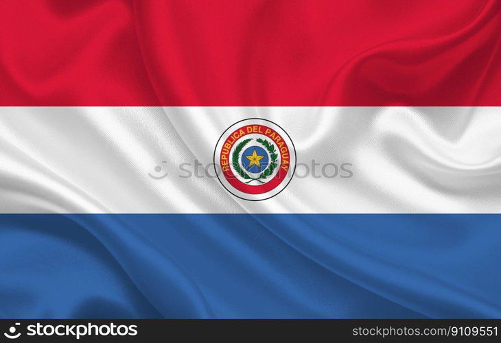 Paraguay country flag on wavy silk fabric background panorama - illustration. Paraguay country flag on wavy silk fabric background panorama