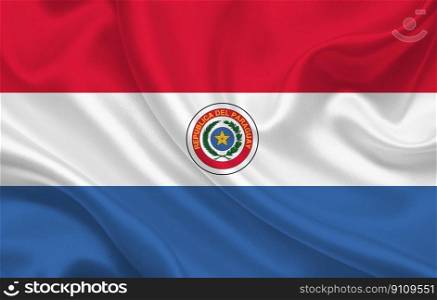 Paraguay country flag on wavy silk fabric background panorama - illustration. Paraguay country flag on wavy silk fabric background panorama