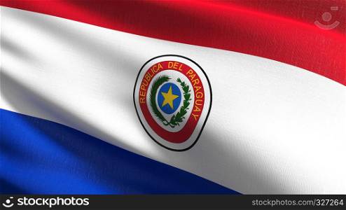 Paraguay national flag blowing in the wind isolated. Official patriotic abstract design. 3D rendering illustration of waving sign symbol.