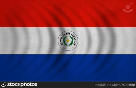 Paraguayan national official flag. Patriotic symbol, banner, element, background. Correct colors. Flag of Paraguay wavy with real detailed fabric texture, accurate size, illustration