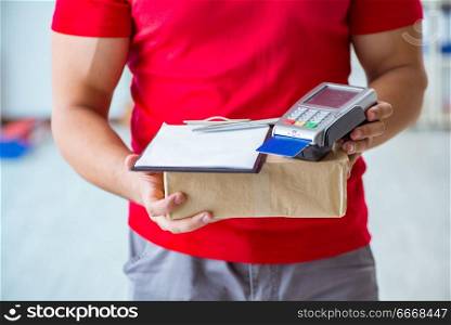 Parcel delivery being paid with pos and credit card
