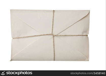 parcel wrapped with brown kraft paper isolated on white background