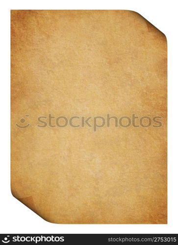 Parchment with folded corners. Detailed old page papers. It is isolated on a white background