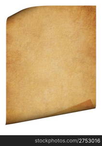 Parchment with folded corners. Detailed old page papers. It is isolated on a white background