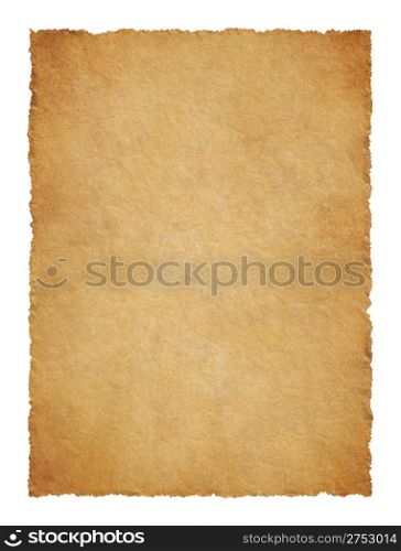 Parchment with ragged edges. Detailed old page papers. It is isolated on a white background