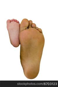 Parents feet with their new born Child