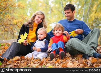 Parents look at children in autumn park
