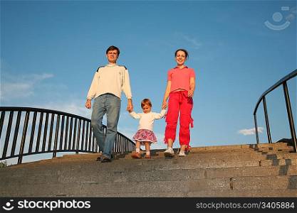 Parents with daughter on stone ladder