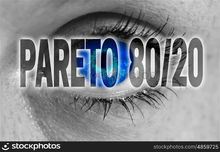 Pareto 80/20 eye looks at viewer concept background. Pareto 80/20 eye looks at viewer concept background.
