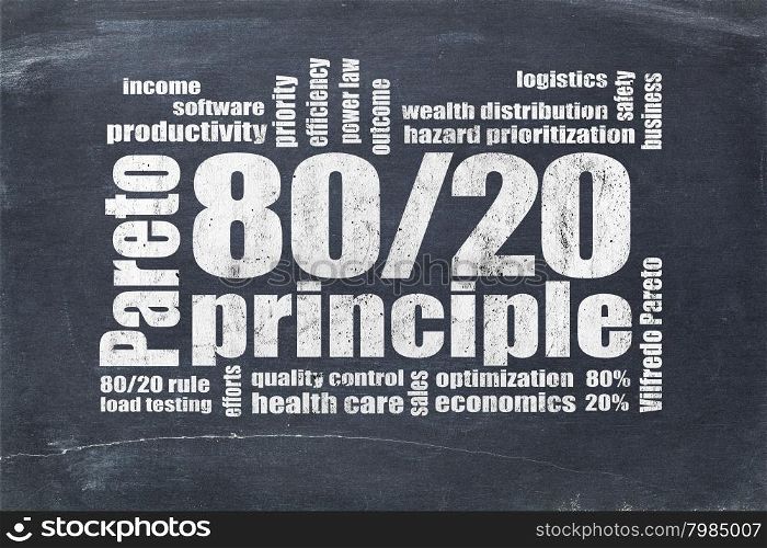 Pareto principle or eighty-twenty rule - word cloud on a blackboard