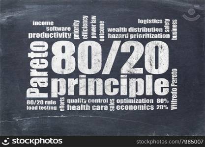 Pareto principle or eighty-twenty rule - word cloud on a blackboard