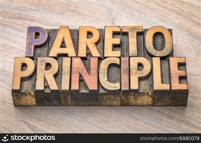 Pareto principle word abstract in vintage wood letterpress printing blocks