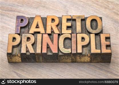 Pareto principle word abstract in vintage wood letterpress printing blocks