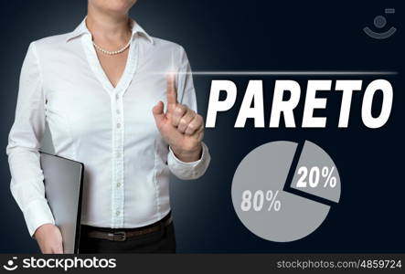 Pareto touchscreen is operated by businesswoman. Pareto touchscreen is operated by businesswoman.