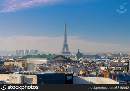 Paris. Aerial view of the city.. Aerial view of Paris from a height on a sunny day.