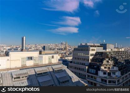 Paris. Aerial view of the city.. Aerial view of Paris from a height on a sunny day.