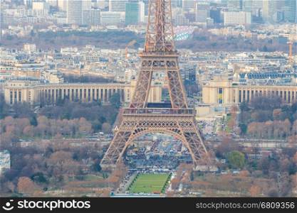 Paris. Aerial view of the city.. Aerial view of Paris from the height of the Montparnasse Tower at sunset.