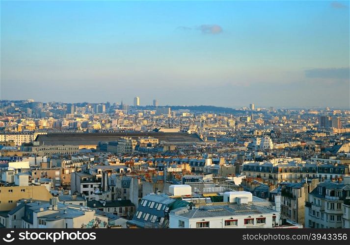 Paris at sunset, France. View from Sacred Heart Basilica of Montmartre (Sacre-Coeur).