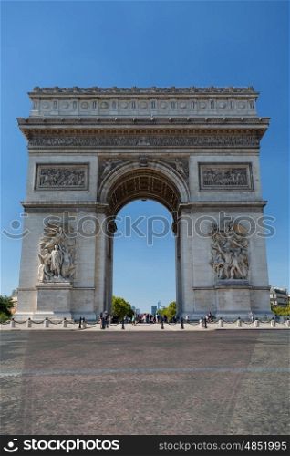 PARIS - AUGUST 17 2016: Arc de triomphe on May 30, 2011 in Place du Carrousel, Paris, France. The monument to Napoleonic victory is a tourist attraction near the Louvre.