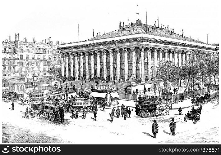 Paris Bourse, vintage engraved illustration. Paris - Auguste VITU ? 1890.