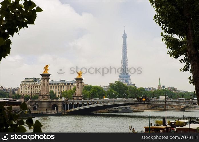 paris bridge with eiffel tower in the background, paris. france. paris bridge with eiffel tower in the background
