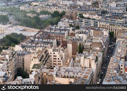 Paris buildings and skyline, aerial view from Eiffel Tower, France - Europe