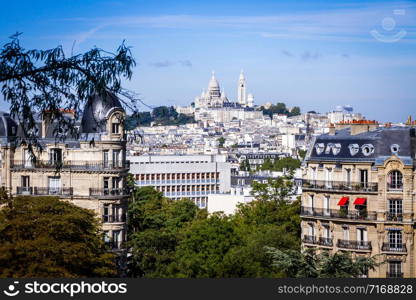 Paris city aerial view from the Buttes-Chaumont, Paris, France. Paris city aerial view from the Buttes-Chaumont, Paris