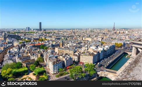 Paris cityscape and landmarks at summer day, France. Paris top view