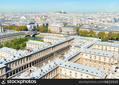 Paris cityscape with  aerial architecture, roofs and city view