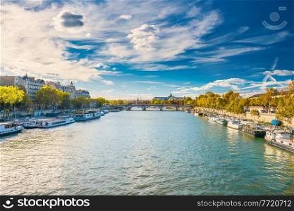 Paris cityscape with view over Seine river on Grand Palais and Pont Alexandre III. Paris, France