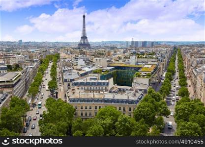 Paris Eiffel tower and skyline aerial view in France