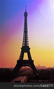Paris. Eiffel Tower during a sunset. View from the Trocadero