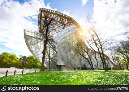 PARIS, FRANCE - APRIL 10, 2018: The Fondation Louis Vuitton at the Bois de Boulogne