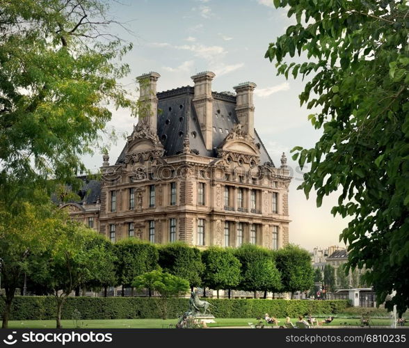 PARIS, FRANCE - AUGUST 26, 2016 : Museum of Louvre and park Tuileries in Paris, France