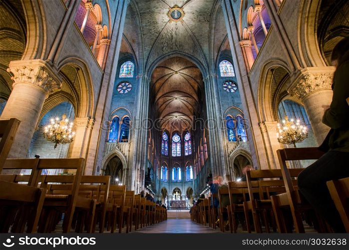 PARIS, FRANCE - February 15, 2018 : Interior of the Notre Dame . PARIS, FRANCE - February 15, 2018 : Interior of the Notre Dame de Paris. France
