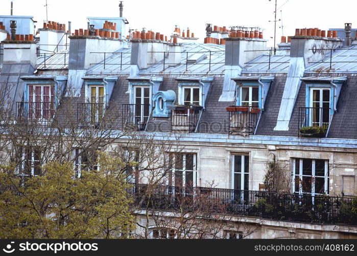 PARIS, FRANCE - MARCH 29, 2018: beautiful views of the roofs of paris. Paris, France