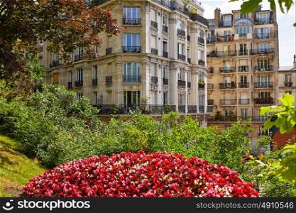 Paris Montmartre gardens and buildings view in France