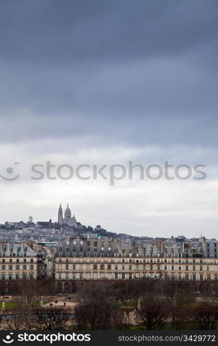 Paris - Montmartre view from Orsay Museum terrace during the arrival of a tempest