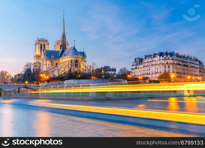 Paris. Notre Dame.. Notre Dame de Paris and the river Seine at sunset.