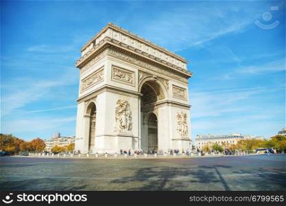 PARIS - NOVEMBER 1: The Arc de Triomphe de l'Etoile on November 1, 2016 in Paris, France. It's one of the most famous monuments in Paris and stands in the centre of the Place Charles de Gaulle.