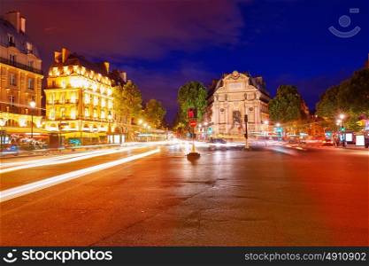 Paris Place de Saint Michel St sunset at France