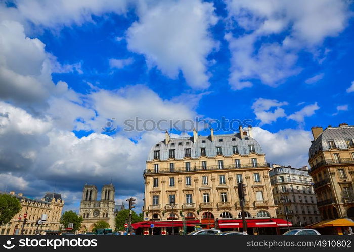 Paris Place de Saint Michel St with Notre Dame at France