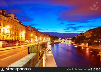 Paris Seine river sunset in France at Saint Michel