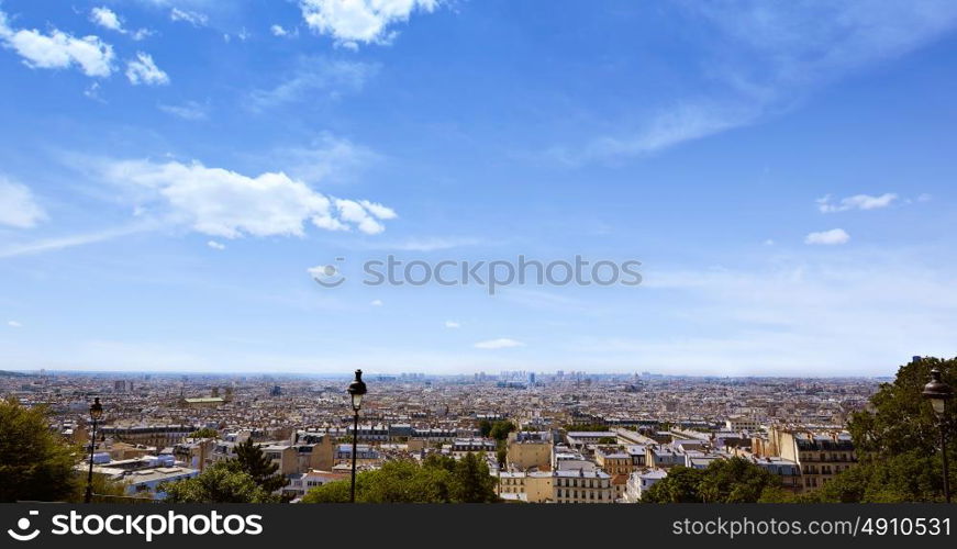 Paris skyline aerial from Montmartre in France