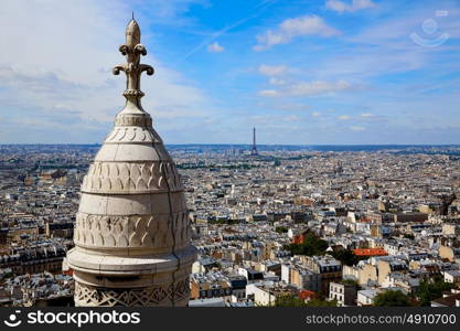 Paris skyline and Sacre Coeur Basilique in Montmartre at France