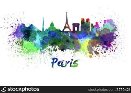 Paris skyline in watercolor splatters with clipping path. Paris skyline in watercolor