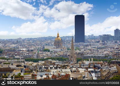 Paris skyline Invalides golden dome aerial view in France