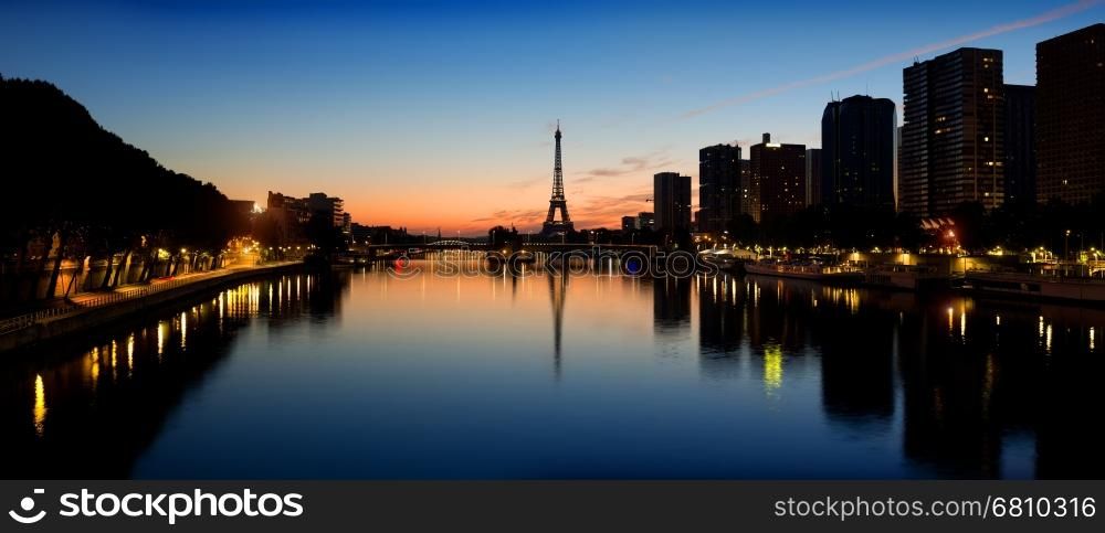 Parisian morning landscape with view on skyscrapers and Eiffel Tower, France