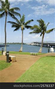 Park at the seaside, USS Bowfin, Pearl Harbor, Honolulu, Oahu, Hawaii Islands, USA